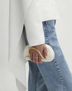 Cream Snake Clutch Bag