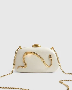 Cream Snake Clutch Bag
