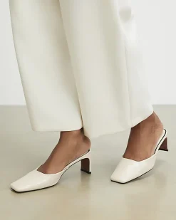 Cream Square Toe Mule Court Heels