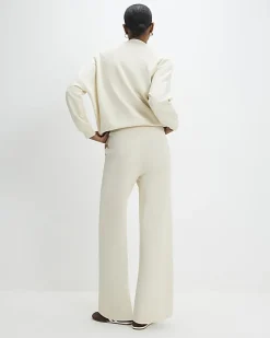 Cream Stretch Wide Leg Trousers