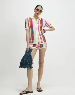 Cream Striped Crochet Shirt