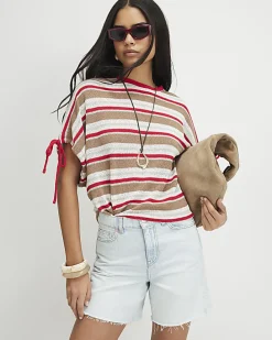 Cream Striped Knitted T-Shirt