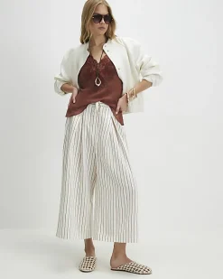 Cream Striped Tie Detail Culottes