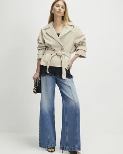 Cream Suede Cropped Trench Coat