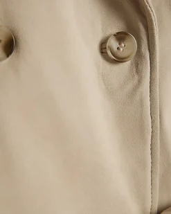 Cream Suede Cropped Trench Coat