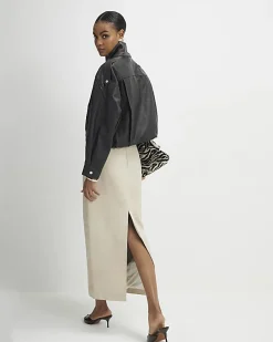 Cream Suede Seam Detail Maxi Skirt