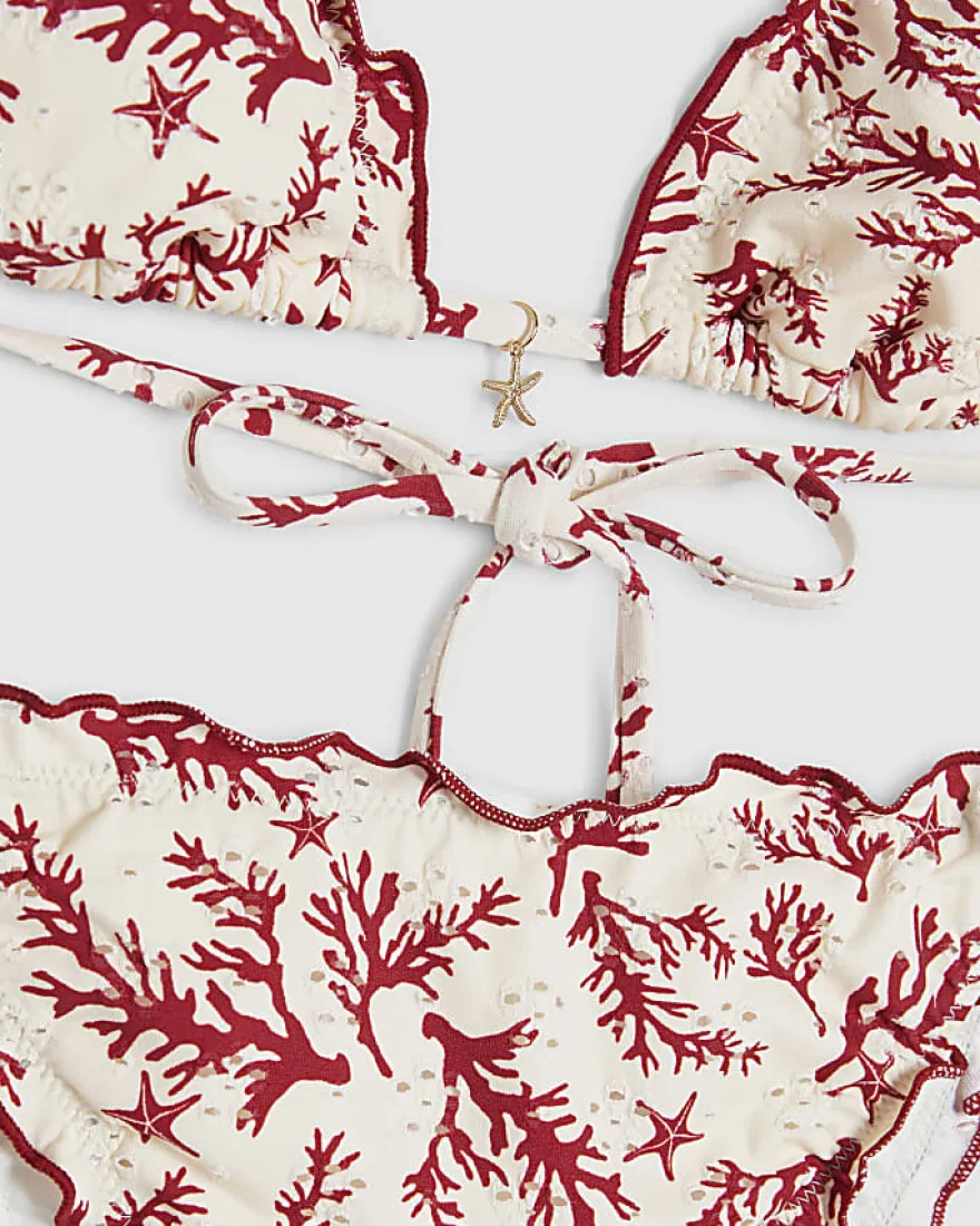 Cream Triangle Coral Broderie Bikini Top