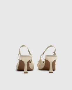 Cream Wide Fit Ruched Bow Court Heels
