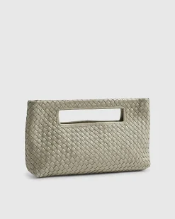 Cream Woven Leather Clutch Bag
