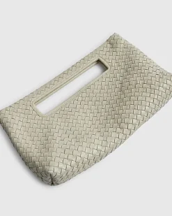 Cream Woven Leather Clutch Bag