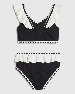 Gils Black Gold Textured Frill Bikini Set