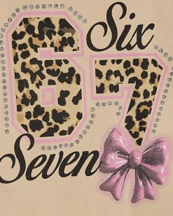 Girls Beige Leopard 67 T-Shirt & Leggings Set