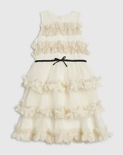 Girls Beige Tiered Tulle Dress