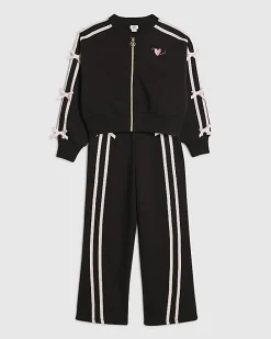 Girls Black Bow Taping Tracksuit Set