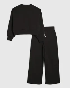 Girls Black Bow Taping Tracksuit Set