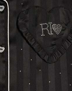 Girls Black Embellished Satin Pyjamas