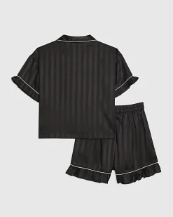 Girls Black Embellished Satin Pyjamas