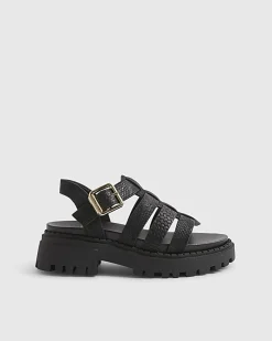 Girls Black Gladiator Caged Sandals