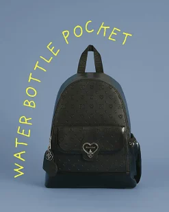 Girls Black Heart Lock Pocket Backpack