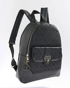 Girls Black Heart Lock Pocket Backpack