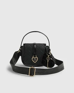 Girls Black Heart Monogram Cross Body Bag