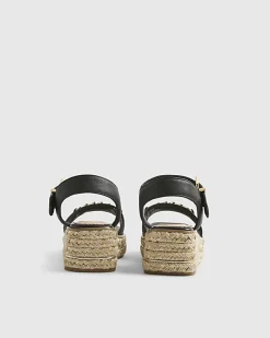 Girls Black Heart Snaffle Wedge Sandals