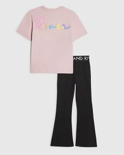 Girls Black Neon Scripty T-Shirt Set