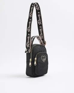 Girls Black Nylon RI Heart Cross Body Bag