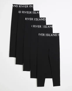 Girls Black Pack of 5 RI Waistband Leggings