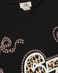 Girls Black Patchwork Six Seven Crop T-Shirt