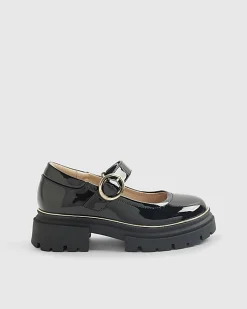 Girls Black Patent Chunky Mary Jane Shoes