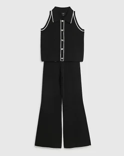 Girls Black Polo Top Set