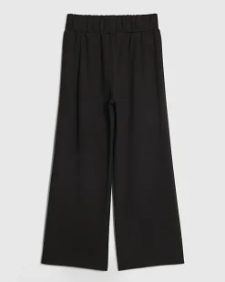 Girls Black Popper Detail Wide Leg Trousers
