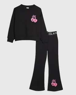 Girls Black RI Cherry Bow Sweatshirt Set