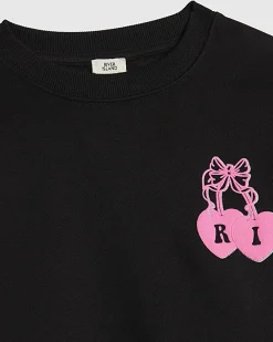 Girls Black RI Cherry Bow Sweatshirt Set