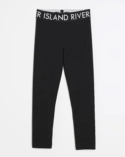 Girls Black RI Waistband Leggings