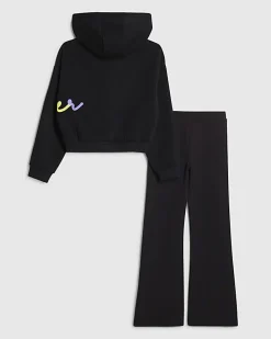 Girls Black River Hoodie And Trousers Set