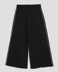 Girls Black Side Stripe Wide Leg Trousers
