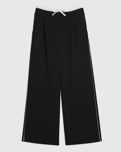 Girls Black Side Stripe Wide Leg Joggers