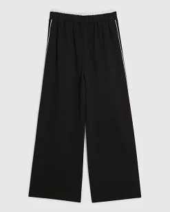 Girls Black Side Stripe Wide Leg Joggers