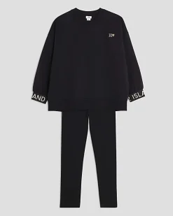 Girls Black Split Back Sweatshirt Set