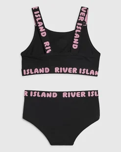 Girls Black Strappy Crop Top And Brief Set