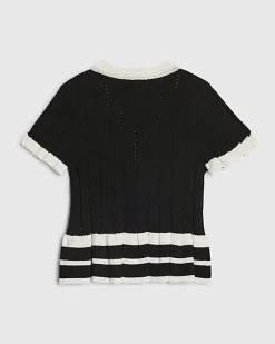 Girls Black Stripe Peplum Top