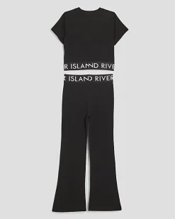 Girls Black T-Shirt And Flared Leggings Set