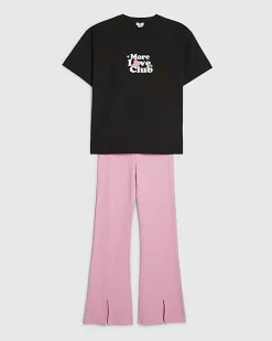 Girls Black T-Shirt And Leggings Set