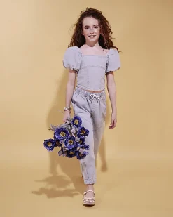 Girls Blue Cargo Barrel Trousers And Top Set