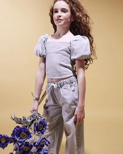 Girls Blue Cargo Barrel Trousers And Top Set