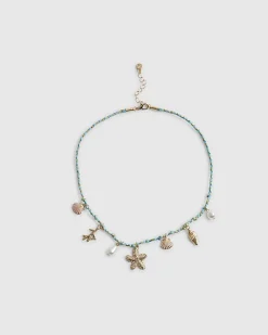 Girls Blue Corduroy Charm Necklace