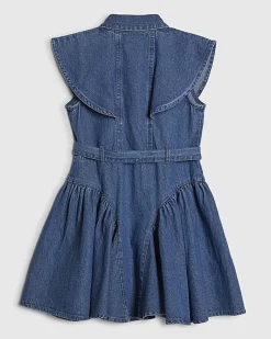 Girls Blue Denim Embellished Prom Shirt Dress