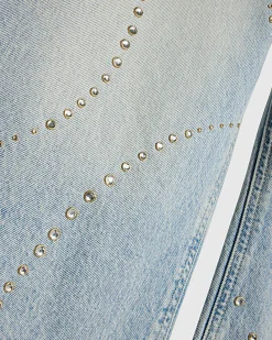 Girls Blue Diamante Wide Leg Jeans